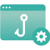 A browser window displaying a fishing hook with a gear icon.