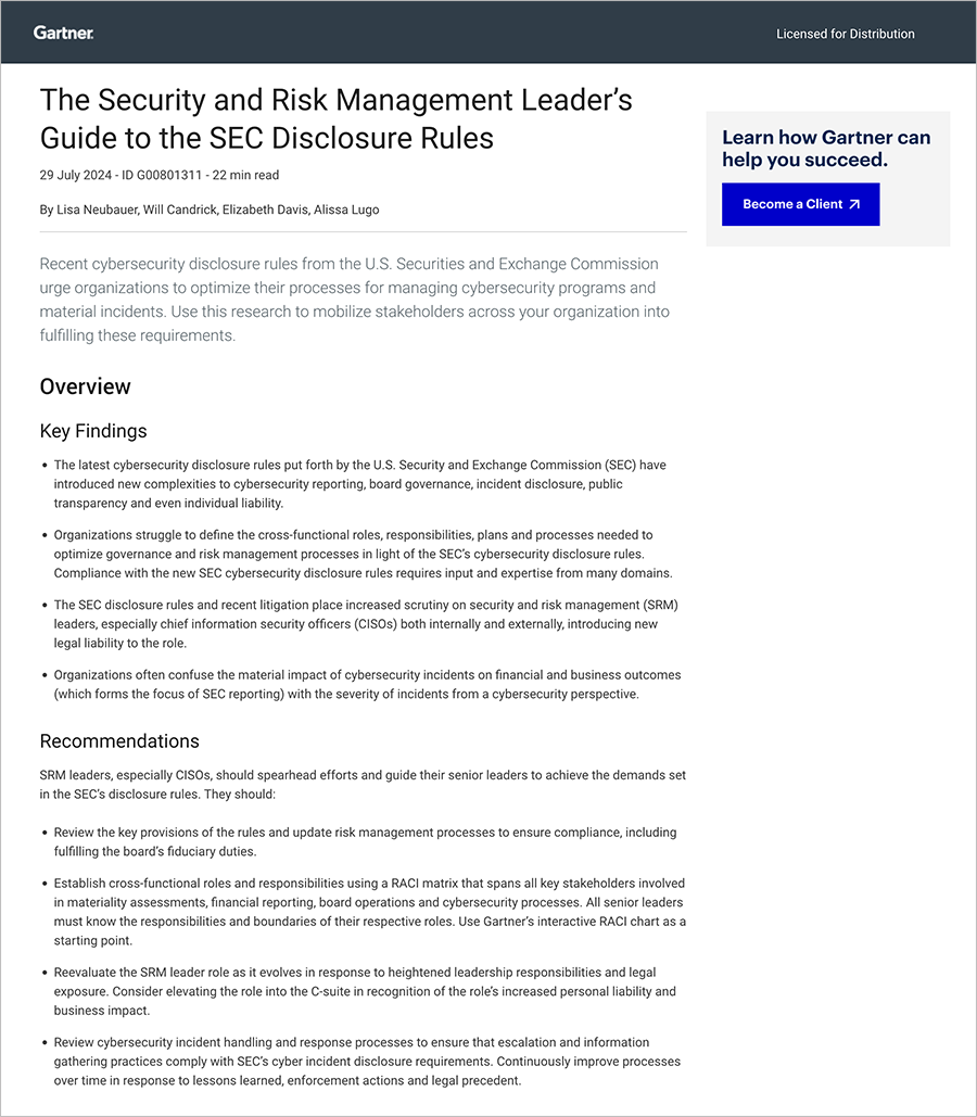 Gartner report - how to make your cybersecurity program more defensible to Stakeholders