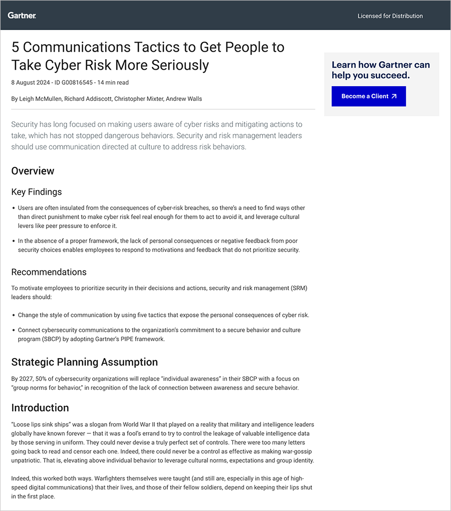 Gartner® 5 Communications Tactics to Get People to Take Cyber Risk More Seriously thumbnail